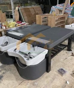 Giường gội đầu bồn sứ màu trắng nệm đen