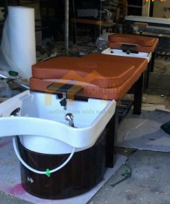 Giường gội đầu 2in1 bồn sứ tai thỏ cao cấp - GGDS01 7 Giường gội đầu bồn sứ màu trắng nệm màu cam