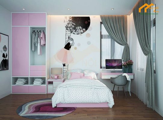 Mẫu tủ áo màu hồng đẹp dành cho bé gái