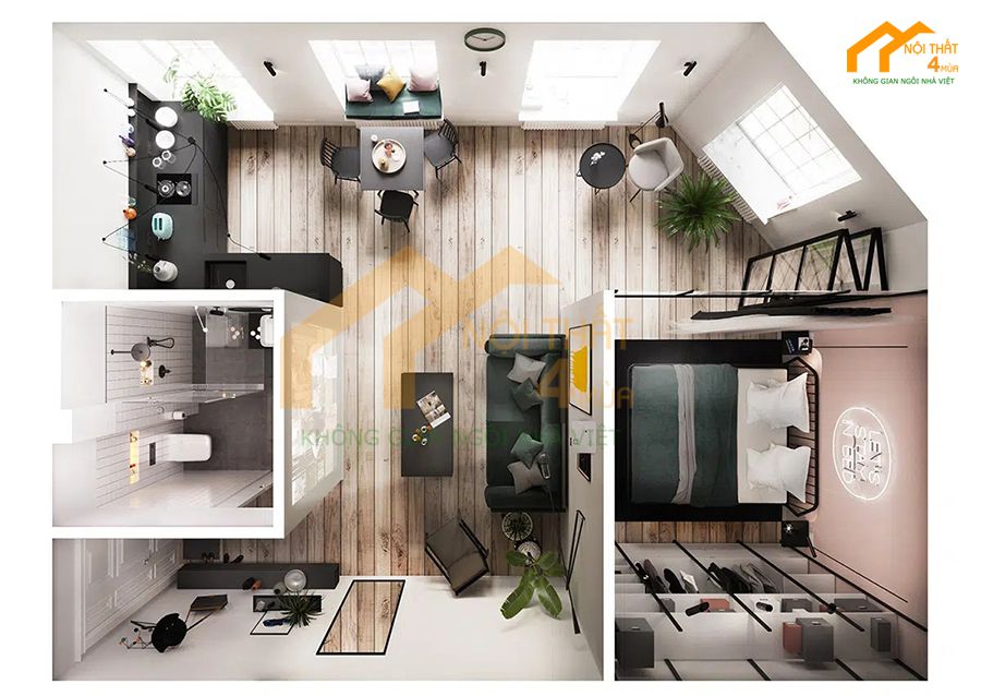 20+ Mẫu thiết kế căn hộ Studio đẹp tiện nghi nhất 1 Mẫu thiết kế nội thất căn hộ studio cho thuê đẹp
