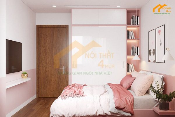 Mẫu tủ quần áo trẻ em màu hồng đẹp