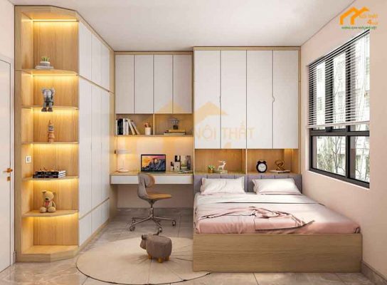 Mẫu tủ quần áo kết hợp bàn làm việc đẹp