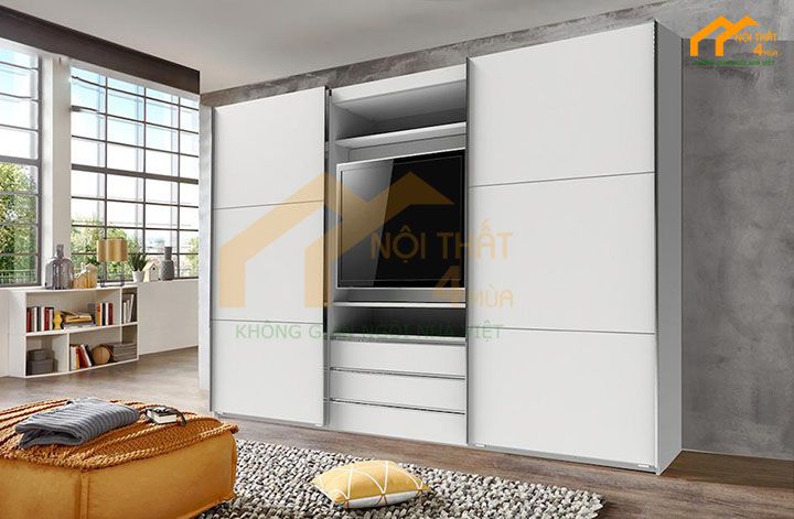 Mẫu tủ áo cánh cửa lùa kết hợp kệ tivi