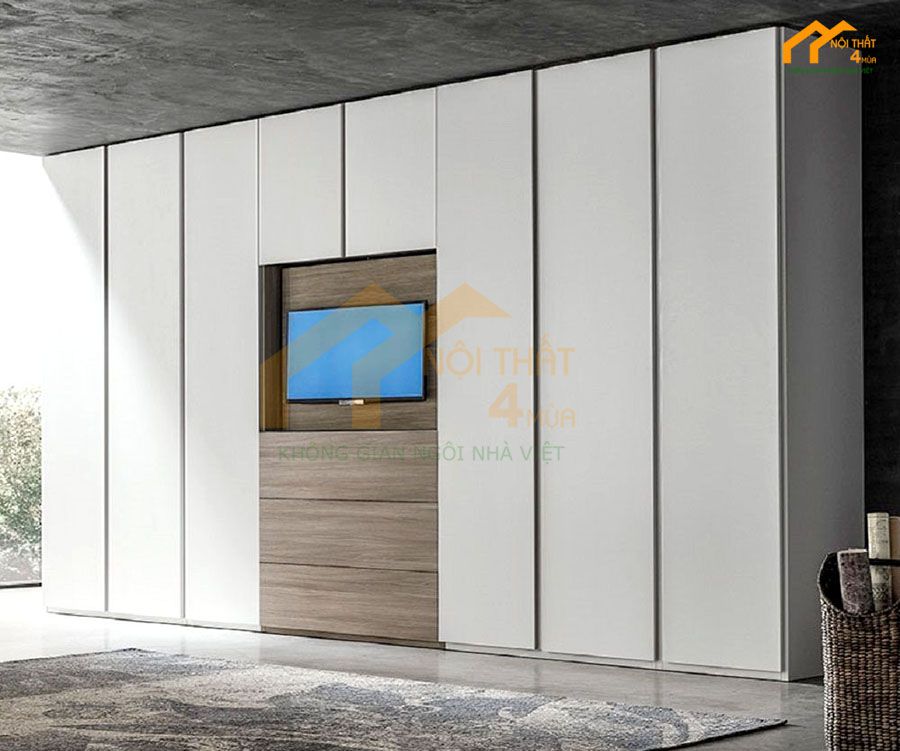 Mẫu tủ áo 6 cánh kết hợp kệ tivi