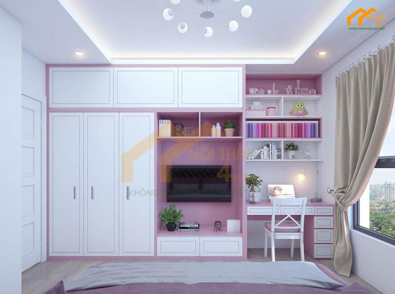 Mẫu tủ quần áo kết hợp kệ tivi