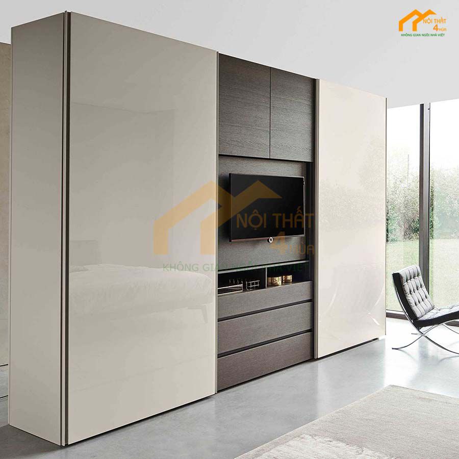 Mẫu tủ quần áo kết hợp kệ tivi