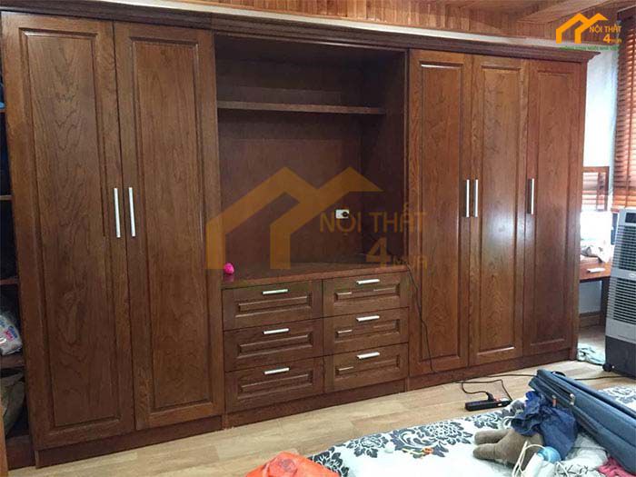 Mẫu tủ quần áo kết hợp kệ tivi