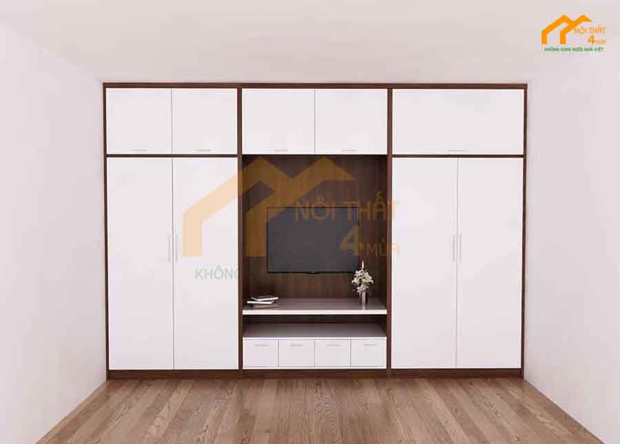 Mẫu tủ quần áo kết hợp kệ tivi