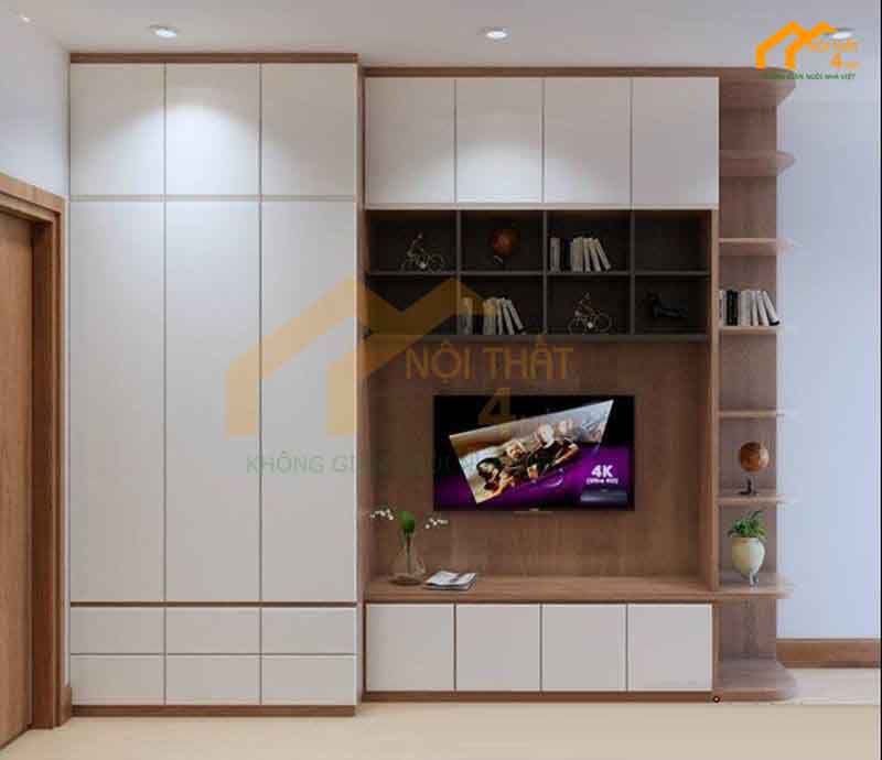 Mẫu tủ quần áo kết hợp kệ tivi
