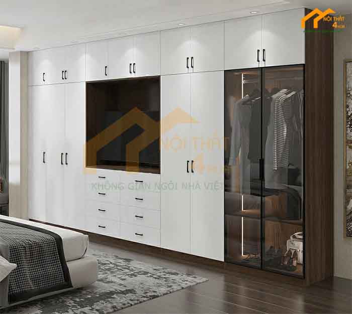 Mẫu tủ quần áo kết hợp kệ tivi