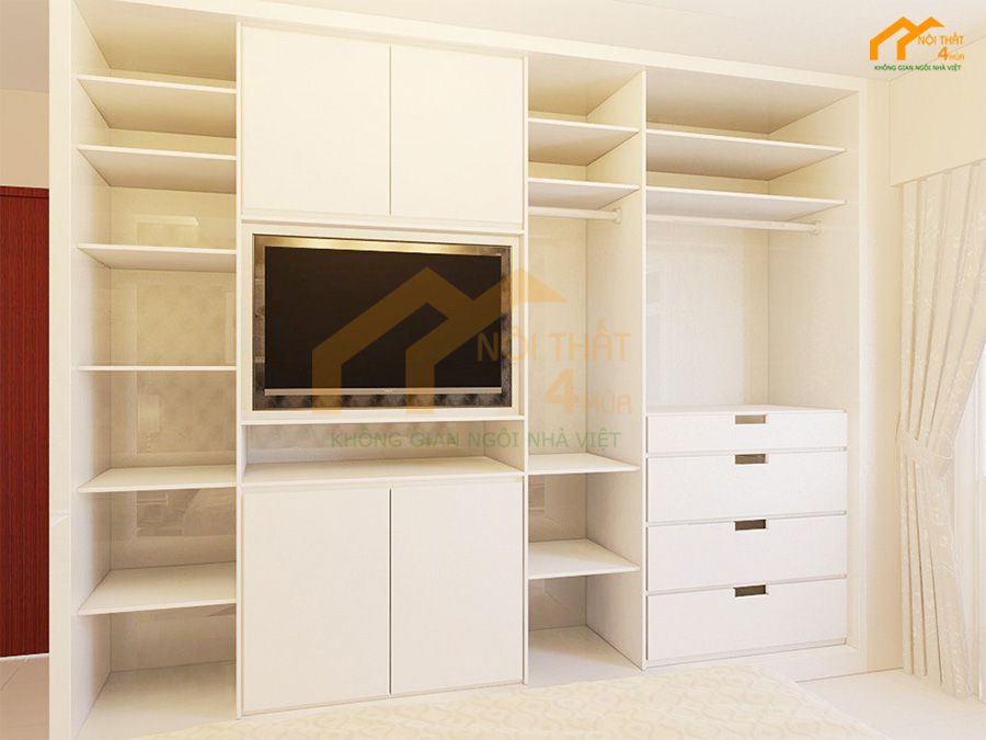 Mẫu tủ quần áo kết hợp kệ tivi
