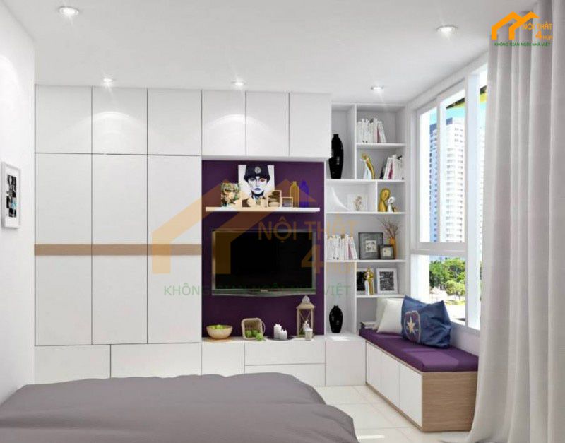 Mẫu tủ quần áo kết hợp kệ tivi