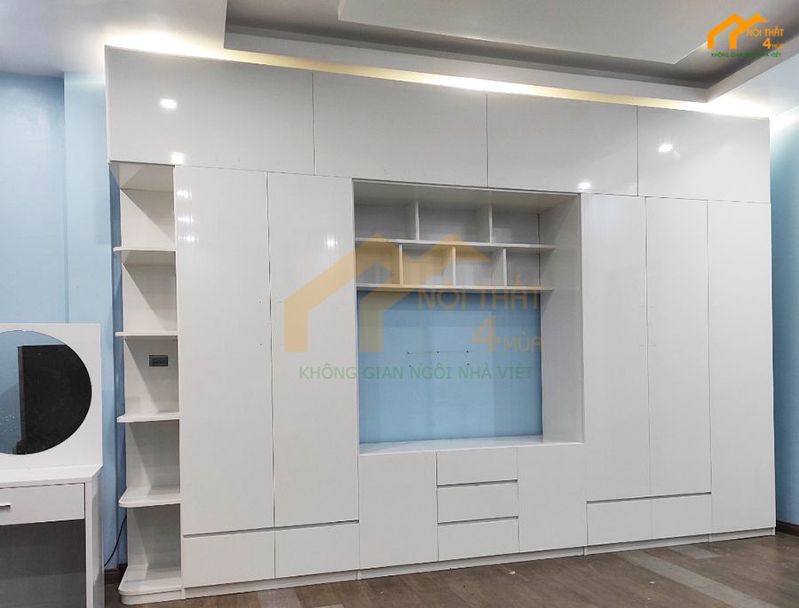 Mẫu tủ quần áo kết hợp kệ tivi