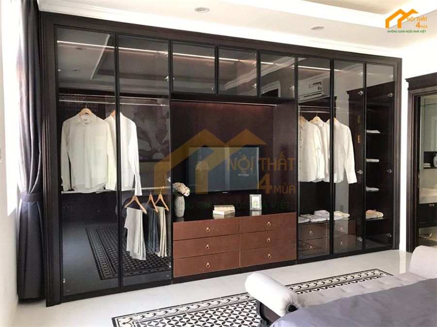 Mẫu tủ quần áo kết hợp kệ tivi