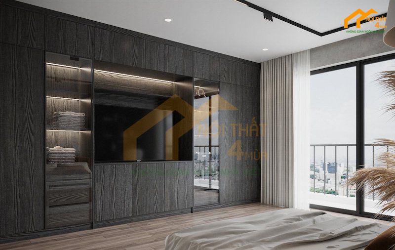 Mẫu tủ quần áo kết hợp kệ tivi