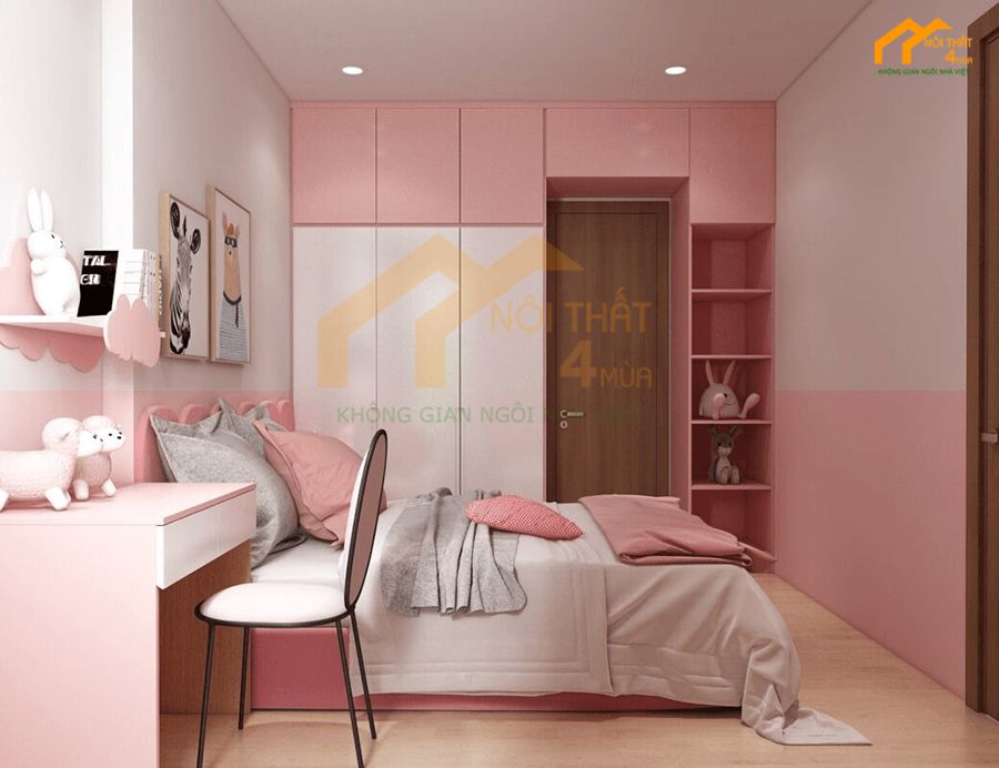Mẫu tủ áo màu hồng đẹp dành cho bé gái