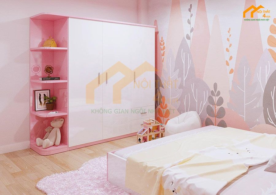 Mẫu tủ áo màu hồng đẹp dành cho bé gái