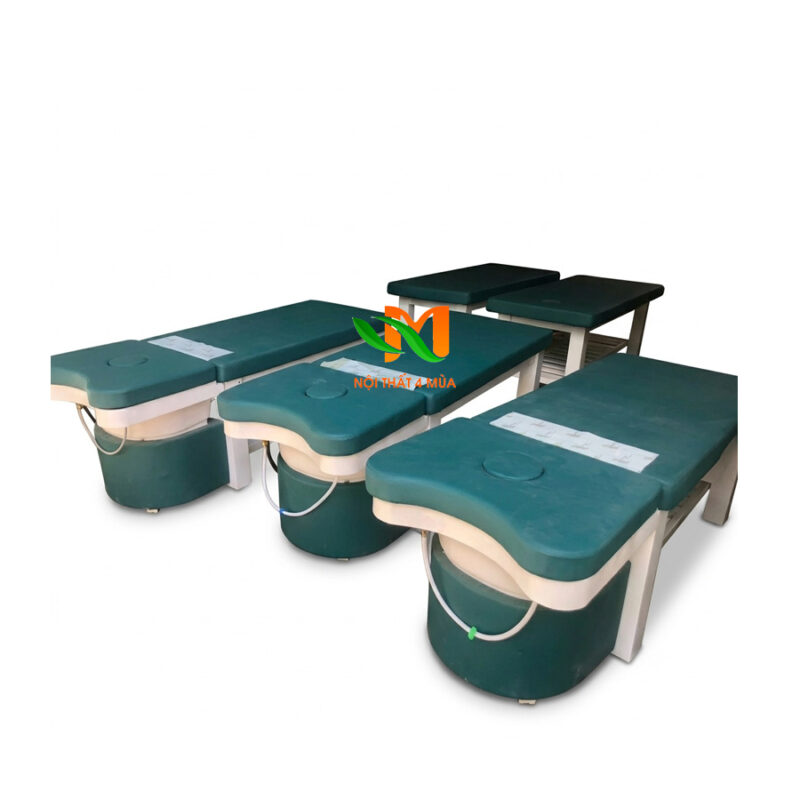Giường gội đầu bồn nhựa chân gỗ màu xanh