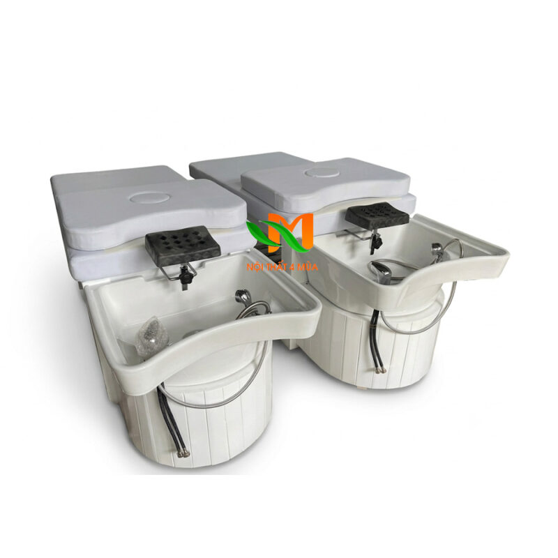 Giường gội bồn sứ chân gỗ nệm màu trắng - GGBS02 3 Giường gội đầu bồn sứ chân gỗ màu trắng
