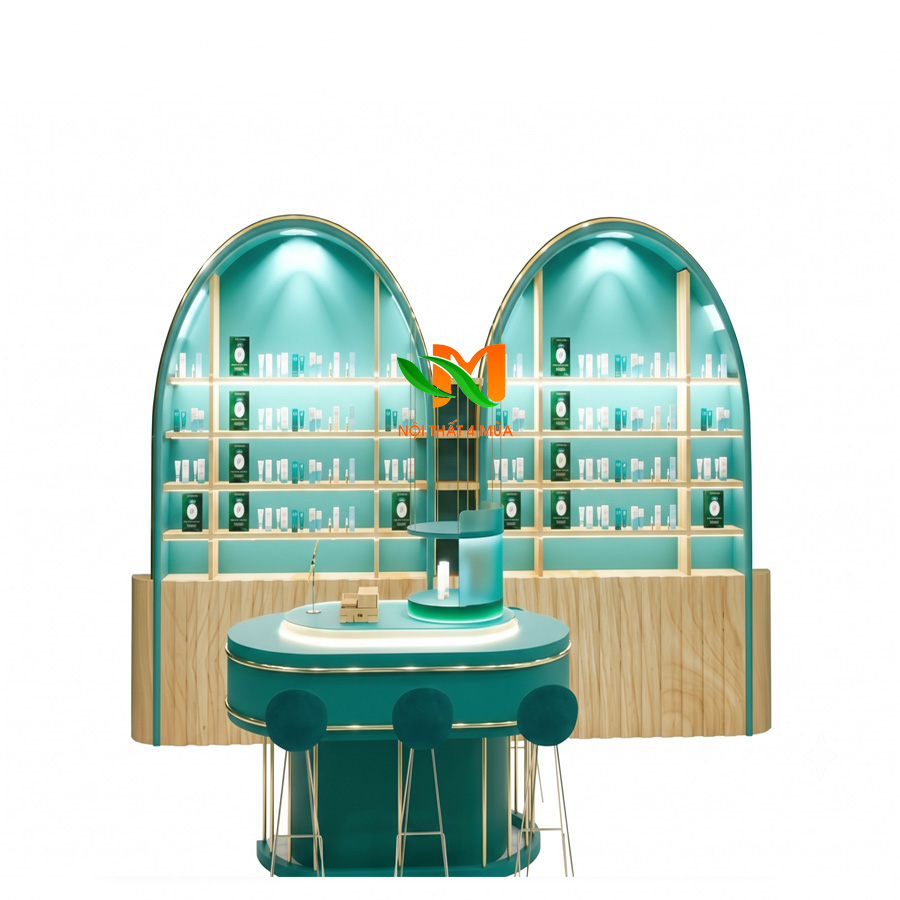Kệ trưng bày mỹ phẩm spa – KTBMP20 Mẫu tủ trưng bày mỹ phẩm có đèn