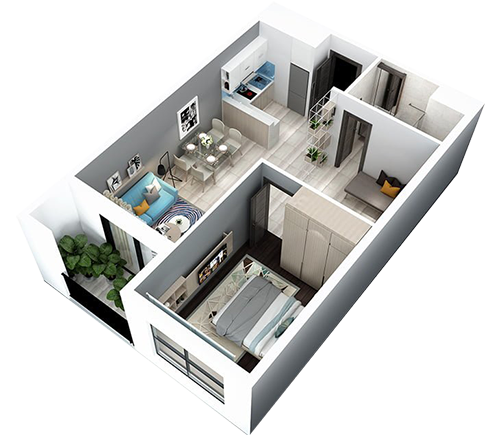 Thiết kế nội thất căn hộ 1 phòng ngủ