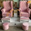 Mẫu ghế nail lưng tựa cao màu hồng