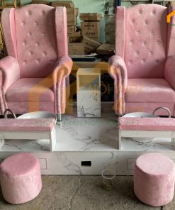 Mẫu ghế nail lưng tựa cao màu hồng