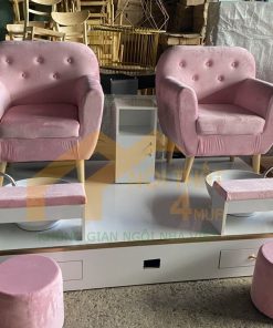 Ghế làm nail vải nhung đôi hiện đại