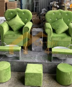 Mẫu ghế làm nail vải nhung đôi tân cổ điển