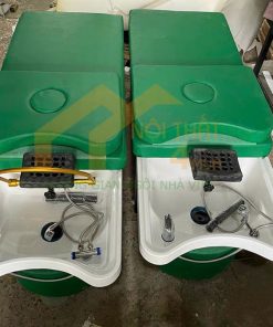 Giường gội đầu dưỡng sinh bồn nhựa chân gỗ tràm nệm màu xanh