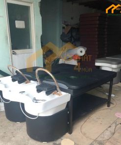 giường dưỡng sinh bồn nhựa chân sắt nệm màu đen