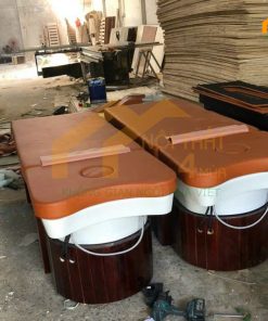 Giường dưỡng sinh bồn sứ chân gỗ màu cam
