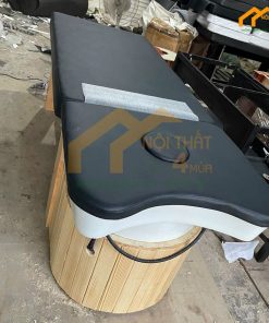 Giường dưỡng sinh bồn sứ chân gỗ thông vàng - GGDSN06 4 Giường gội đầu dưỡng sinh bồn sứ gỗ thông nệm đen