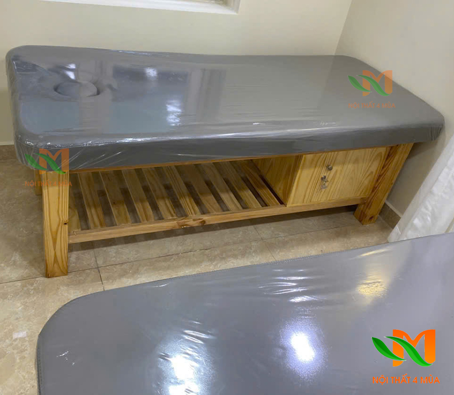 Giường spa gỗ thông có hộc tủ Giường spa gỗ thông có hộc tủ