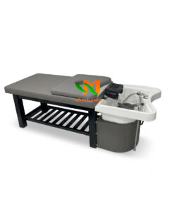 Giường gội bồn nhựa chân gỗ nệm màu xám tro