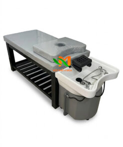 Giường gội bồn nhựa chân gỗ nệm màu xám tro