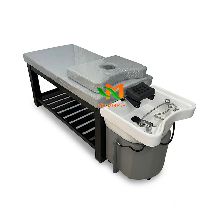 Giường gội bồn nhựa chân gỗ nệm màu xám tro Giường gội bồn nhựa chân gỗ nệm màu xám tro