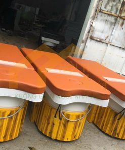 Giường gội bồn nhựa chân gỗ thông màu cam