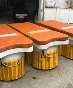 Giường gội bồn nhựa chân gỗ thông màu cam