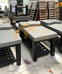 Giường gội bồn nhựa chân gỗ nệm màu xám tro