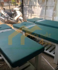 Giường gội đầu bồn nhựa chân gỗ màu xanh