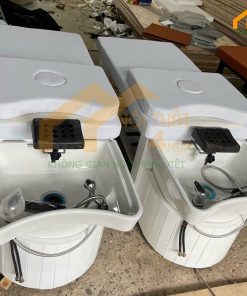 Giường gội đầu bồn sứ chân gỗ màu trắng
