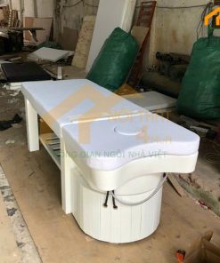 Giường gội đầu bồn sứ chân gỗ màu trắng