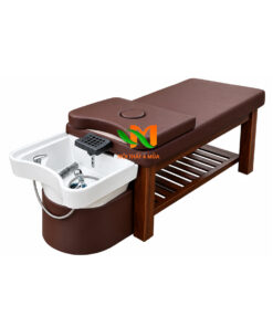 Giường gội đầu bồn sứ chân gỗ màu nâu
