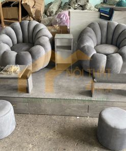 Mẫu ghế nail vải nhung đôi màu xám đẹp