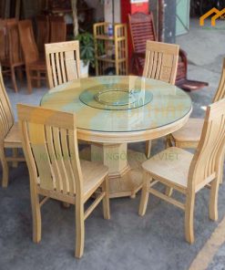 Mẫu bộ bàn ăn gỗ sồi 6 ghế hình tròn mâm xoay
