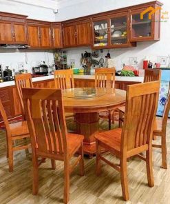 Mẫu bộ bàn ăn gỗ sồi 8 ghế hình tròn đẹp