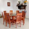 Mẫu bộ bàn ăn gỗ sồi 6 ghế hình tròn màu gỗ xoan đẹp