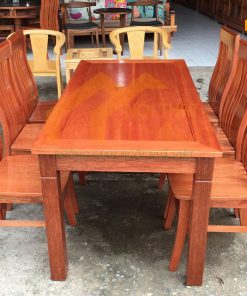 Bàn ăn gỗ sồi 6 ghế màu óc chó hình bầu dục - BAGS27