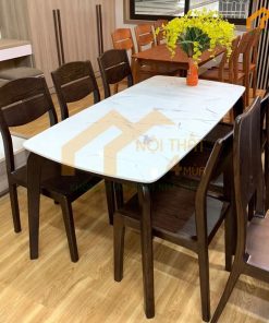Mẫu bộ bàn ăn mặt đá gỗ sồi cao cấp